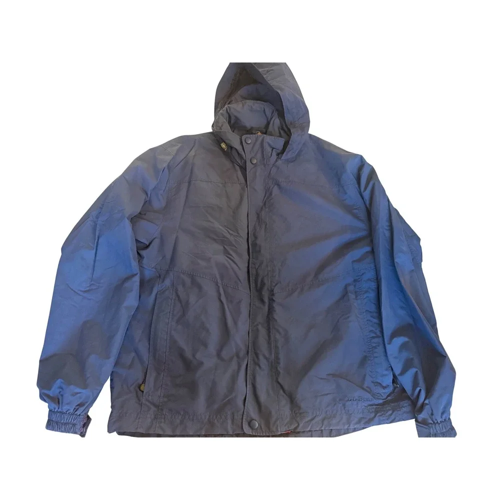 L.L. Bean Mens Rain Jacket Large Blue Hooded Windproof Windbreaker Outdoor OBCY9